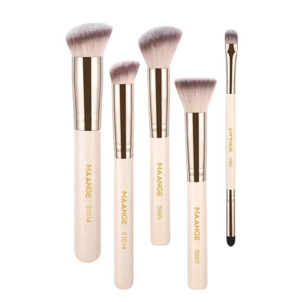 SOLD MAANGE 5 Makeup Brushes Set in Cream and Gold Soft eye shadow, blush